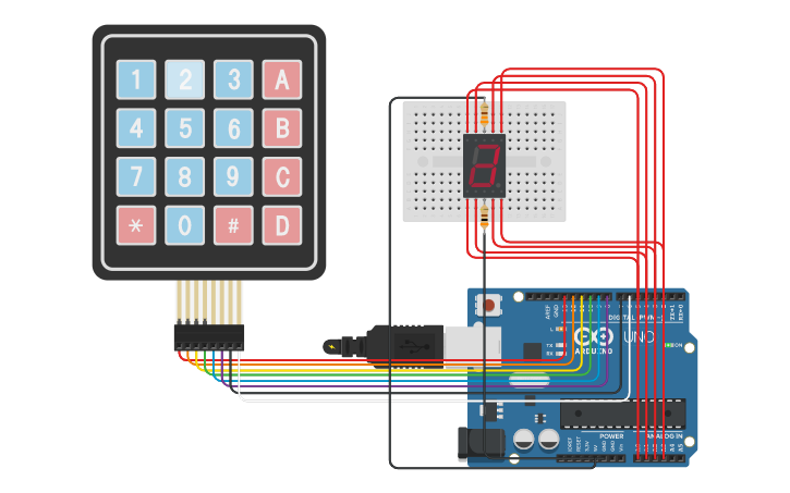 Circuit design KeyPad Seven Segment Input - Tinkercad