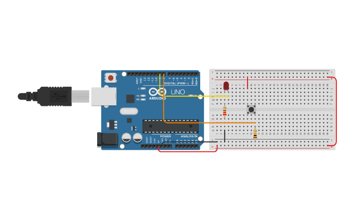 Circuit design Toggle Led/Push Button - Tinkercad