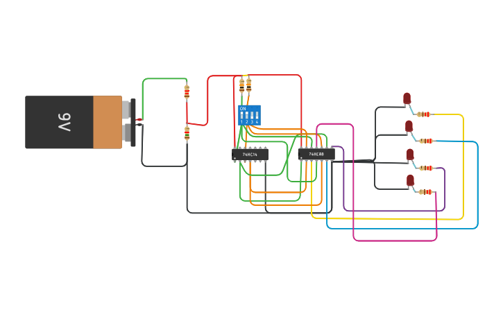 Circuit design 2 to 4 decoder - Tinkercad