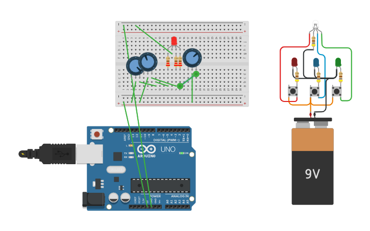 Circuit design Potentiometer RGB LED - Tinkercad