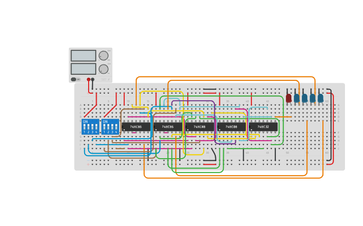 Circuit design 4 BIT BINARY ADDER - Tinkercad