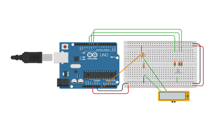 Circuit design RGB LED and Photoresistor - Tinkercad