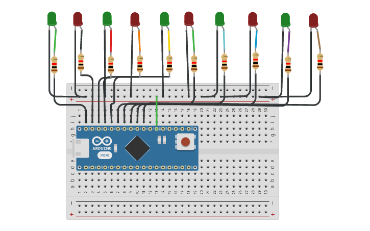 Circuit design Blink 10 LED - Tinkercad