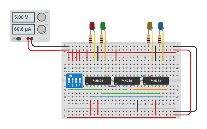Circuit design Mod 16 Synchronous up counter - Tinkercad
