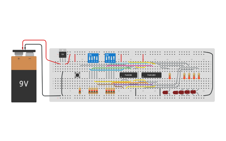 Circuit design DIGITAL Full Adder/Subtractor 74283 - Tinkercad