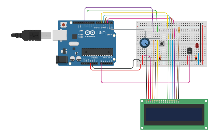 Circuit design sensor de temperatura con timer - Tinkercad