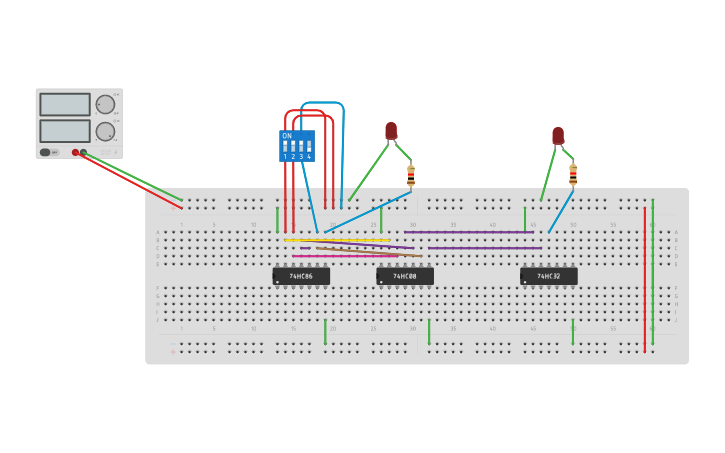 Circuit design using half adder - Tinkercad