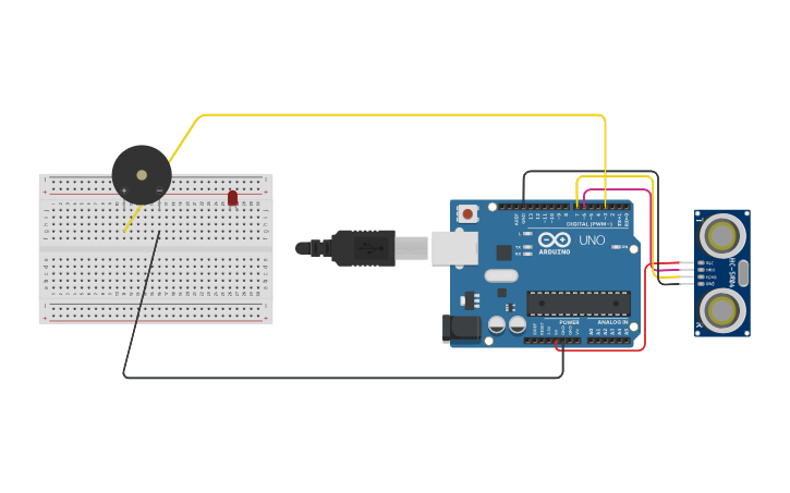 Circuit design buzzer with sensor - Tinkercad