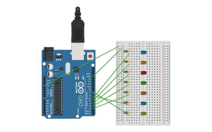 Circuit design Blinking Led Lights - Tinkercad