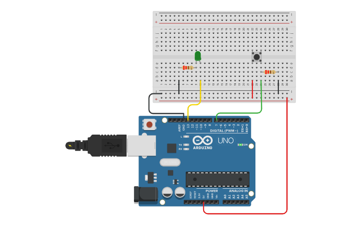 Circuit design Pulsador Led - Tinkercad
