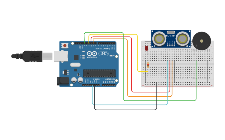Circuit design Proximity Sensor With Buzzer - Tinkercad