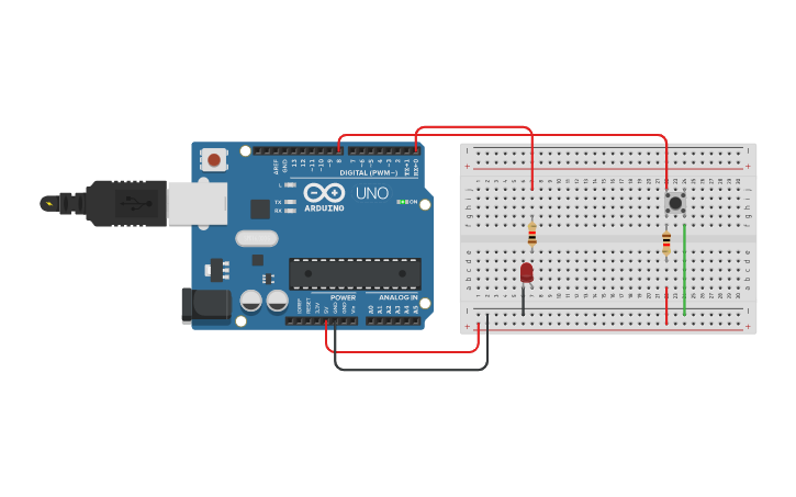 Circuit design MCLab Classwork #8: Assembler - Button - Led - Tinkercad