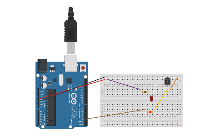 Circuit design LED control via BJT - Tinkercad