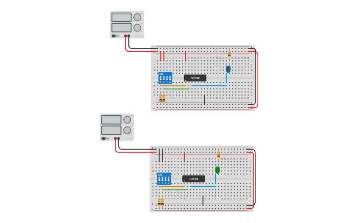 Circuit design Circuito integrado 7400 Pull down - Pull up - Tinkercad