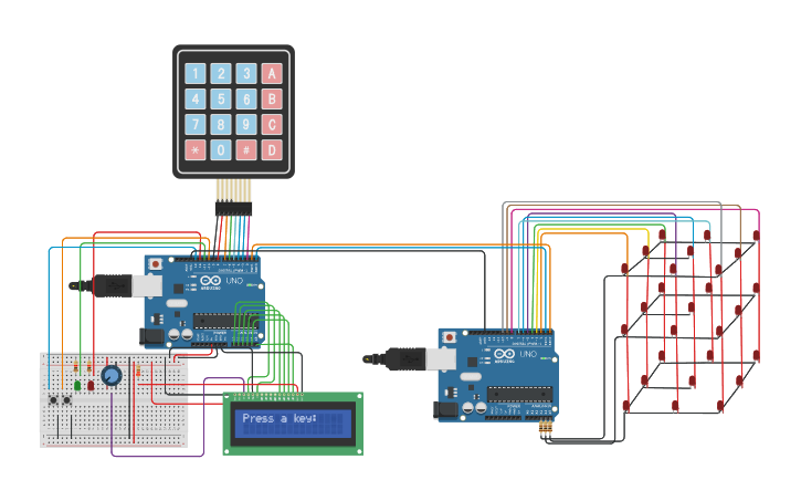 Circuit design Keypad to Cube - Tinkercad