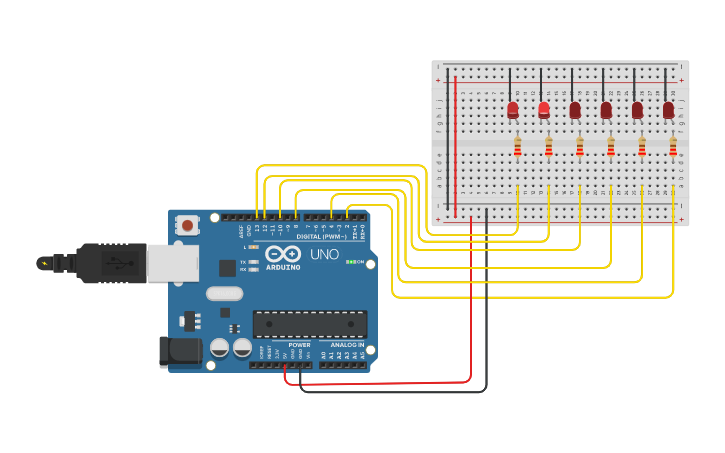 Circuit design Multiple LED Blink using Array - Tinkercad
