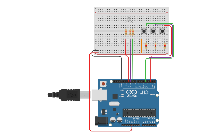 Circuit design RGB LED Button - Tinkercad