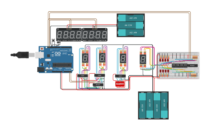 Circuit design 2 x 7 Segment with I2C port expander - Tinkercad