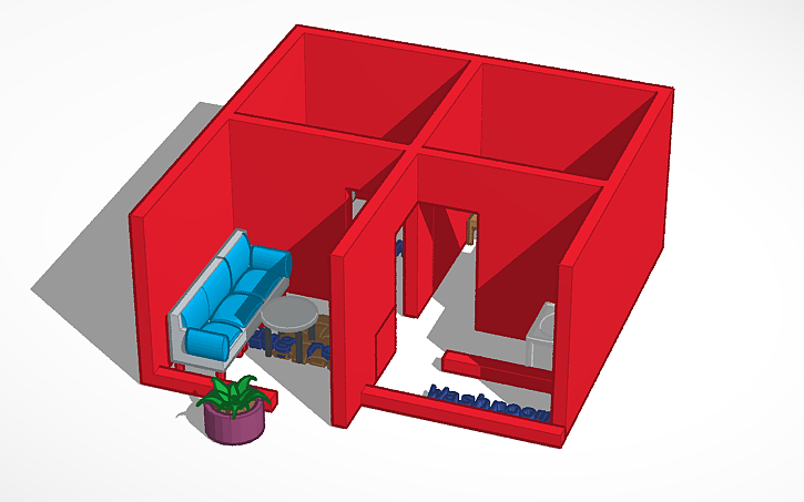 3D design Interiors of 1BHK - Tinkercad