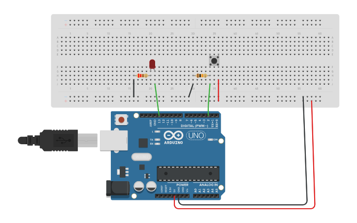 Circuit design Botón y LED - Tinkercad