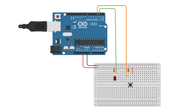 Circuit design Clase 3 - Encender y Apagar la led con pulsador - Tinkercad