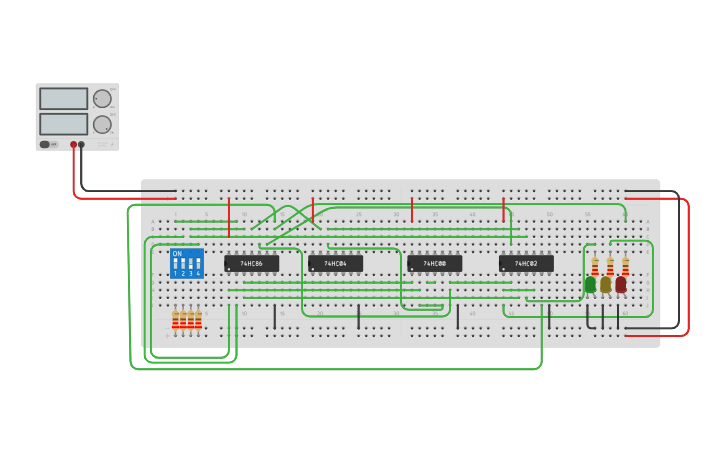 Circuit design 2 bit Comparator - Tinkercad
