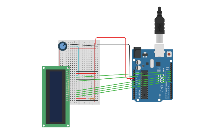 Circuit design LCD-Potentiometer - Tinkercad