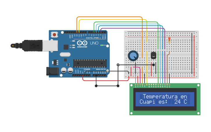Circuit design Sensor de temperatura con DISPLAY - Tinkercad