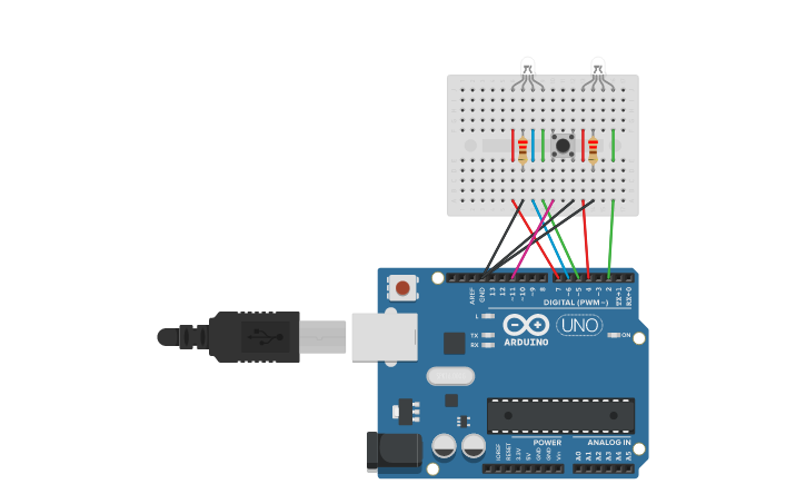 Circuit design Traffic Ligh RGB with Crosswalk - Tinkercad