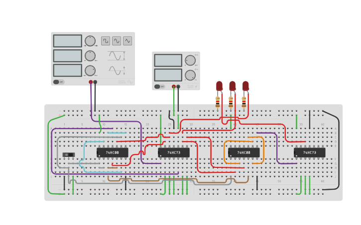 Circuit design 3 Bit Counter - Tinkercad