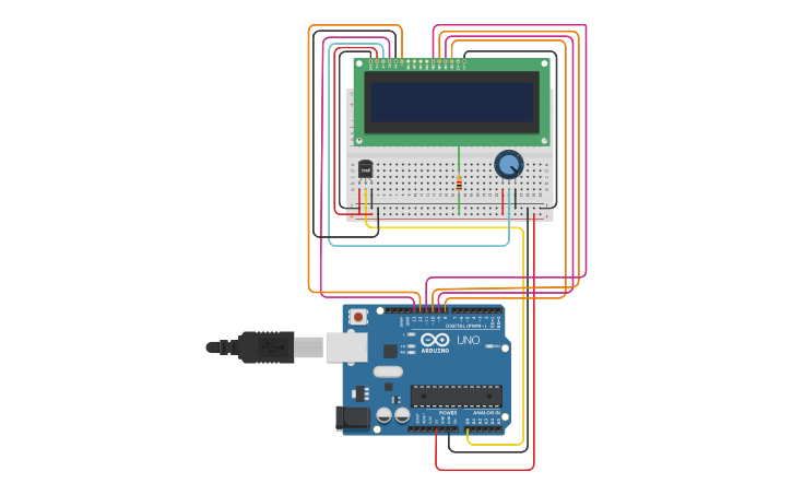 Circuit design sensor de temperatura con display - Tinkercad