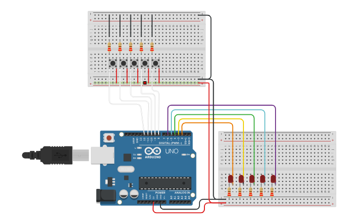 Circuit design Control led with push button - Tinkercad