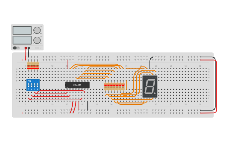 Circuit design BCD to 7 segment decoder - Tinkercad