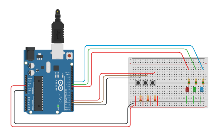 Circuit design Como ligar botões e leds no Arduino - Tinkercad