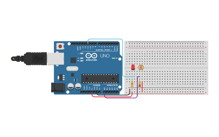 Circuit design encendido de led con fotocelda - Tinkercad