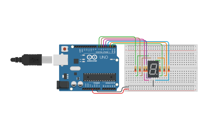 Circuit design Contador Decádico con Arduino UNO - Tinkercad