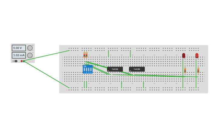 Circuit design HALF ADDER - Tinkercad