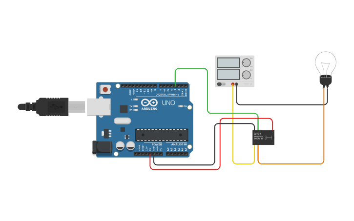 Circuit design Led with relay - Tinkercad