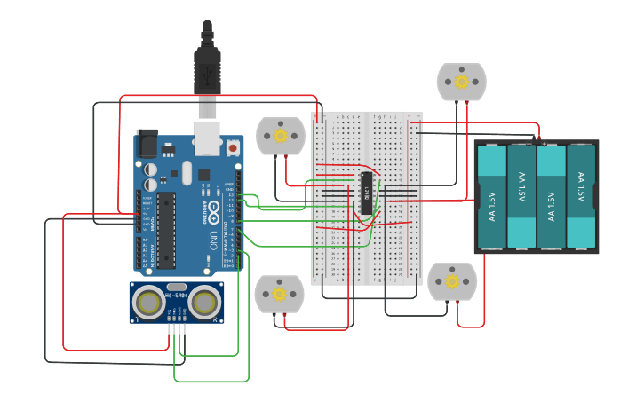 Circuit design 4-wheeled robot - Tinkercad