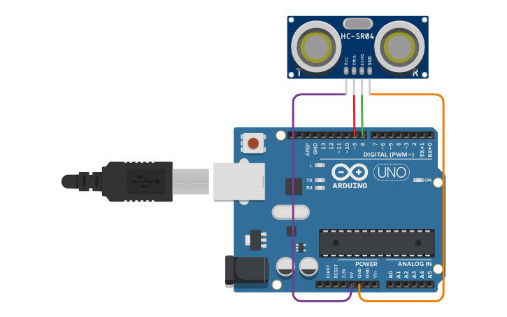 Circuit design 8. UltraSonic Sensor - Tinkercad