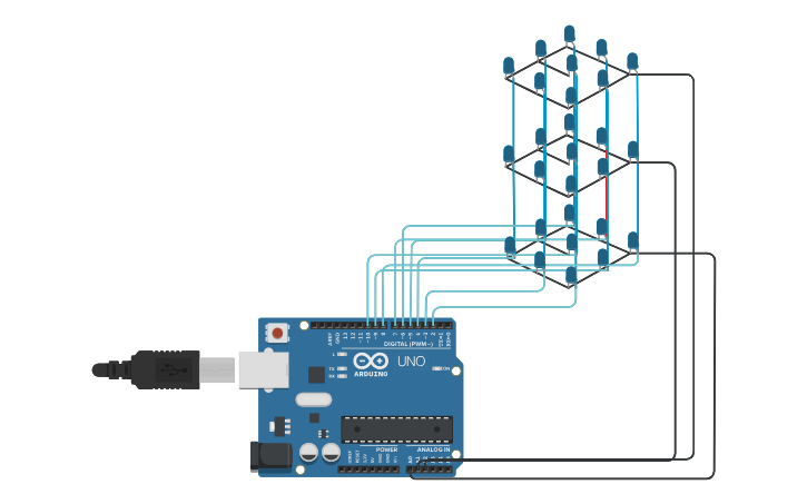 Circuit design Copy of Copy of Programación Cubo LED - Tinkercad