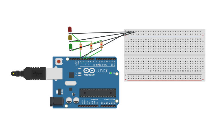 Circuit design Traffic light - Tinkercad