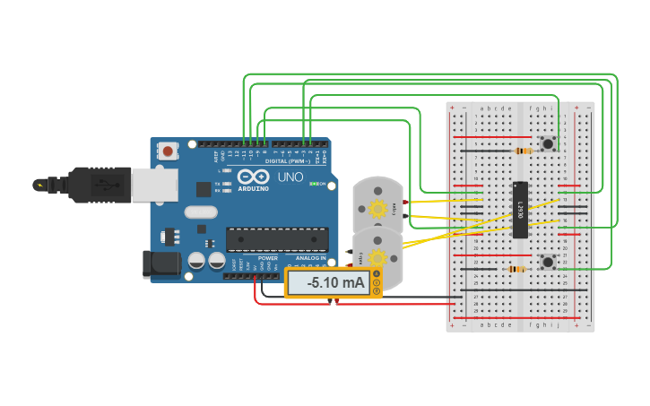 Circuit design H-Bridge DC Motor Driver L293d - Tinkercad