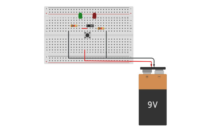 Circuit design 2LED/pushbutton/slideswitch - Tinkercad