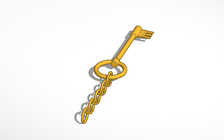 3D design OLD FASHION MEDIEVAL CASTLE KEY WITH CHAIN - Tinkercad
