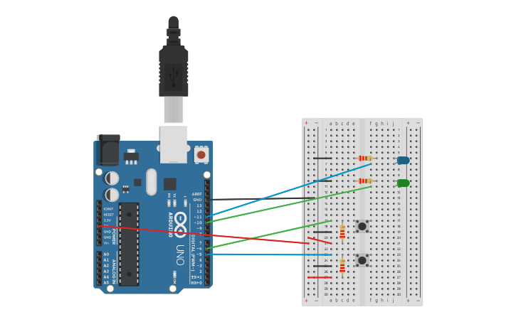 Circuit design Pulsador y LED - Tinkercad