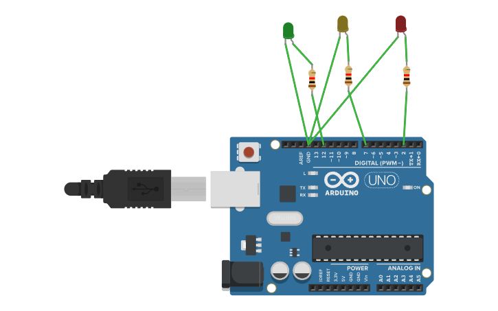 Circuit design Multiple LED Blinking - Tinkercad