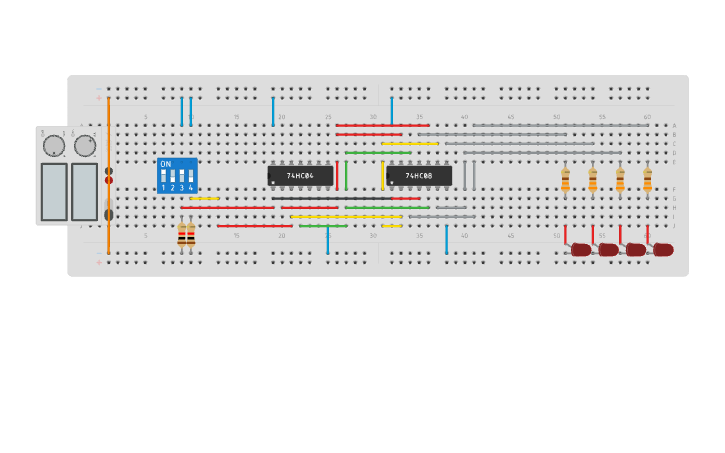Circuit design Decodificador 2x4 - Tinkercad