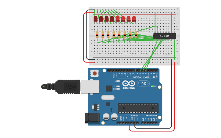 Circuit design 8bit-register - Tinkercad