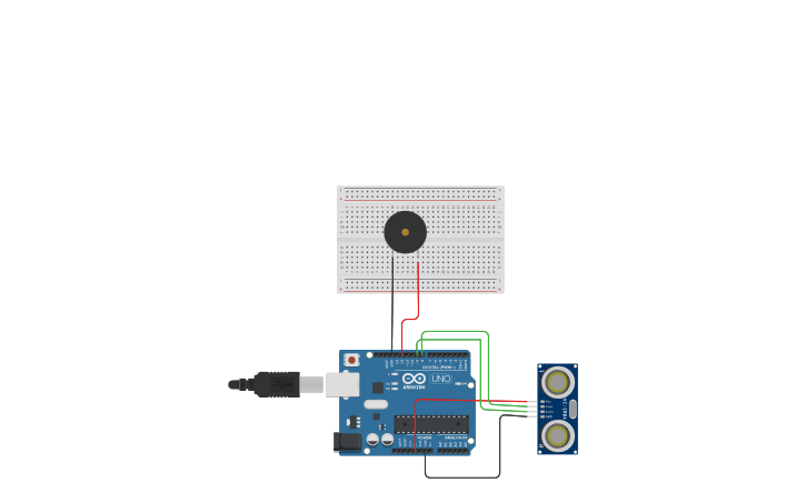 Circuit design TP mesure de distance avec buzzer - Tinkercad